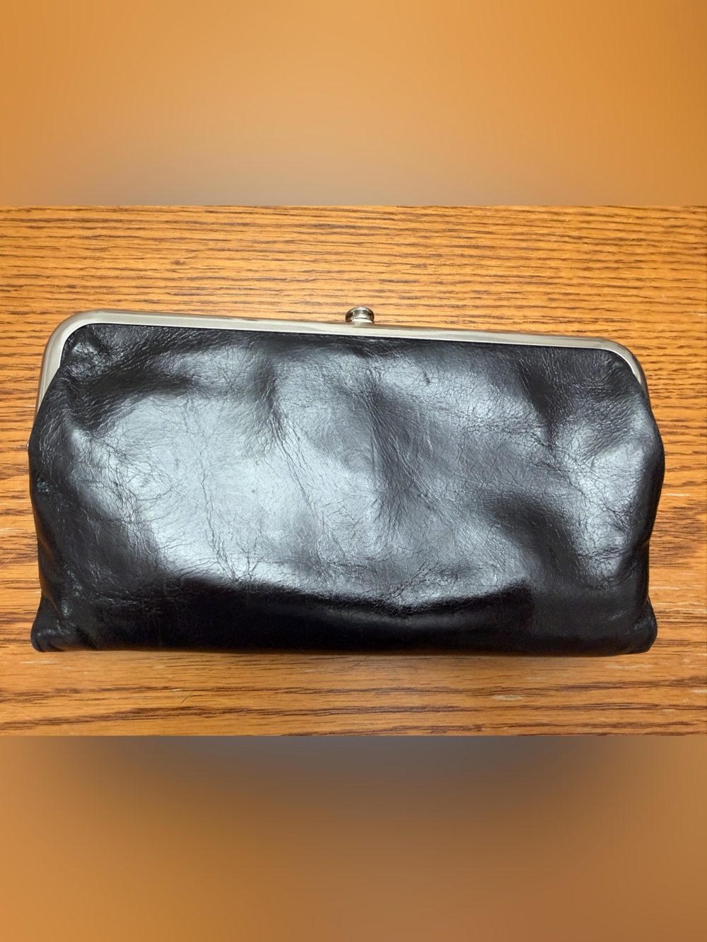 HOBO Black Leather Lauren wallet -silver hardware